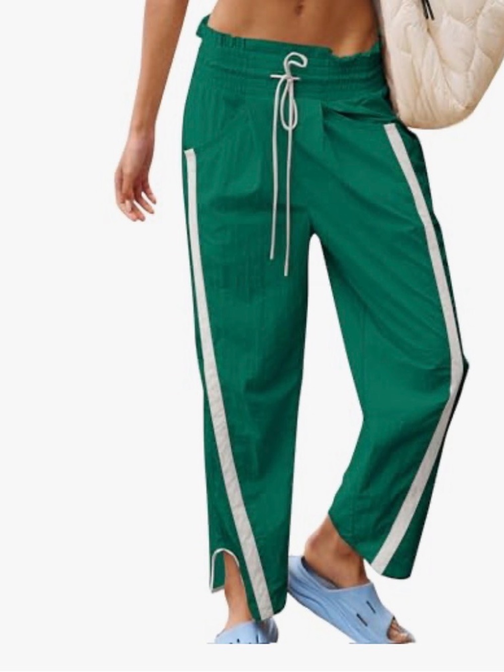 Green with white stripe track pants